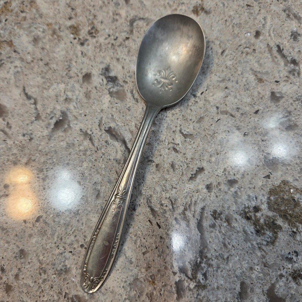 Warren S.P. Co Nickel Silver Teaspoon Fleur-De-Lis Crest Vintage Flatware 6"